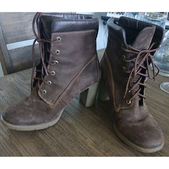 Timberland Genuine Leather Tillston Work Boot Bootie Heels Womens 10 M Brown - Picture 1 of 11